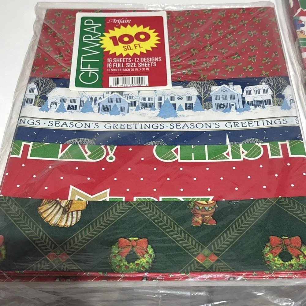 Vintage Christmas Gift Wrap Paper Artfaire New Sealed 3 Packs 300sq Feet Holiday